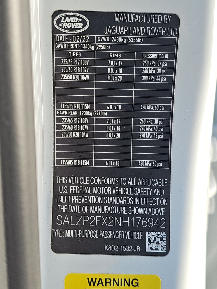 2022 Land Rover Range Rover Evoque SE AWD