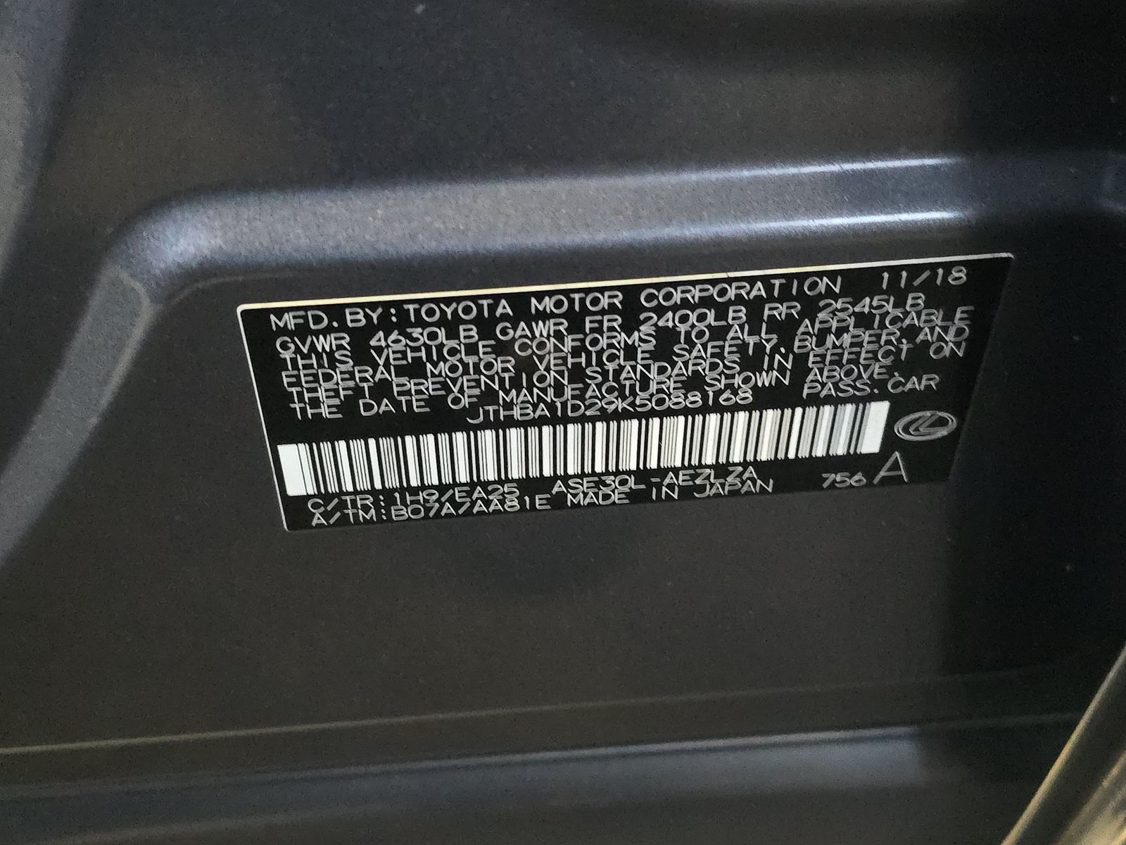 2019 Lexus IS IS 300 F SPORT RWD