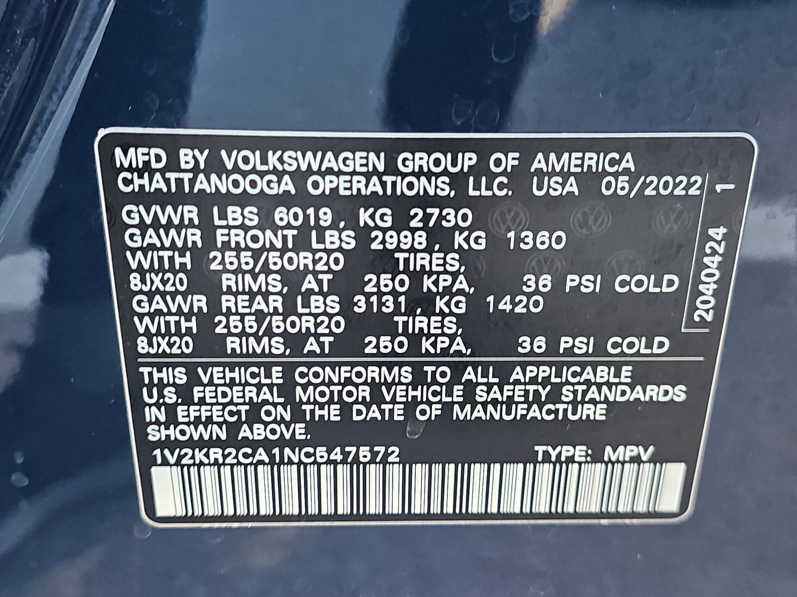 2022 Volkswagen Atlas 3.6L SE AWD