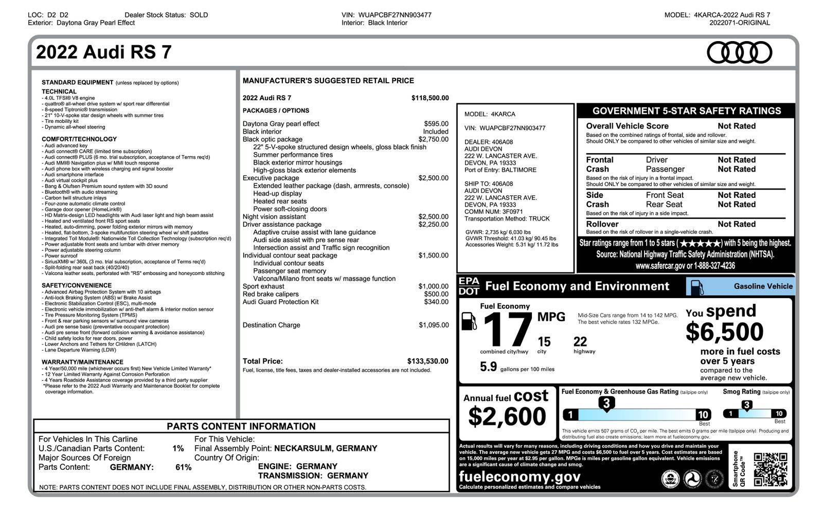 2022 Audi RS 7 Base AWD