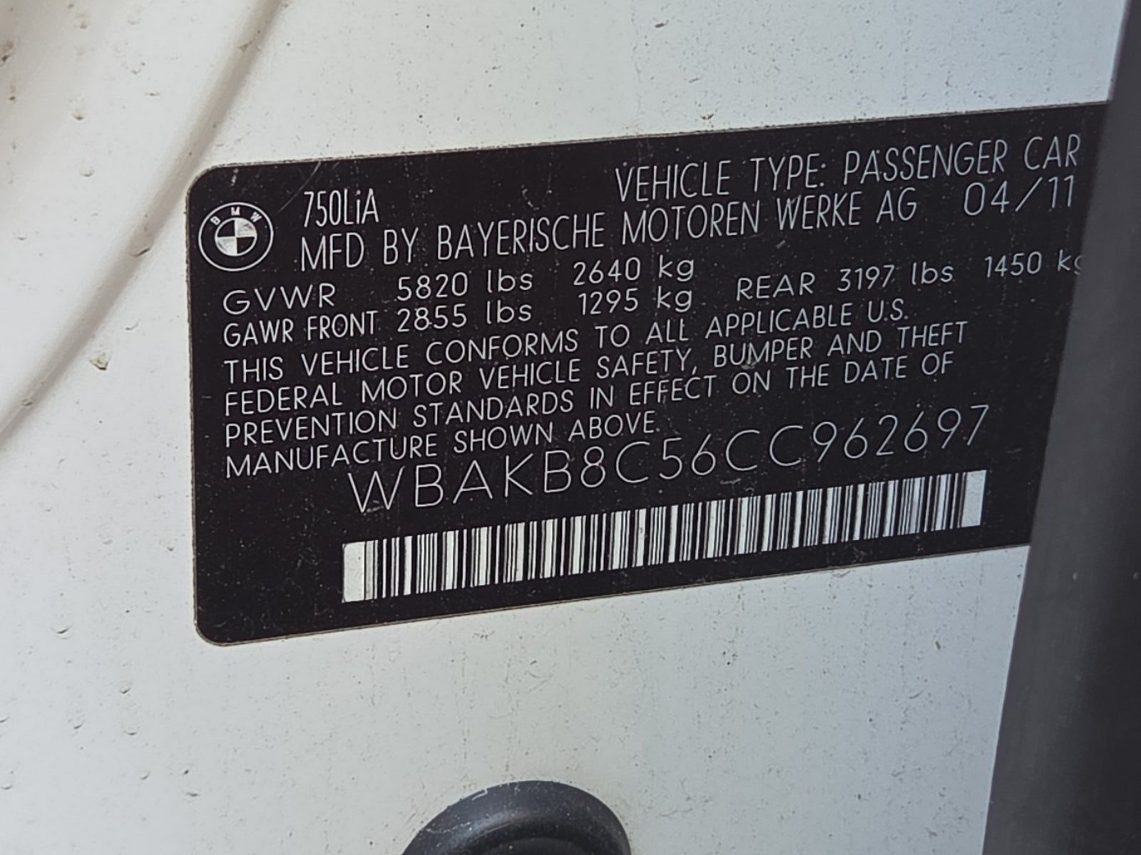 2012 BMW 7 Series 750Li RWD