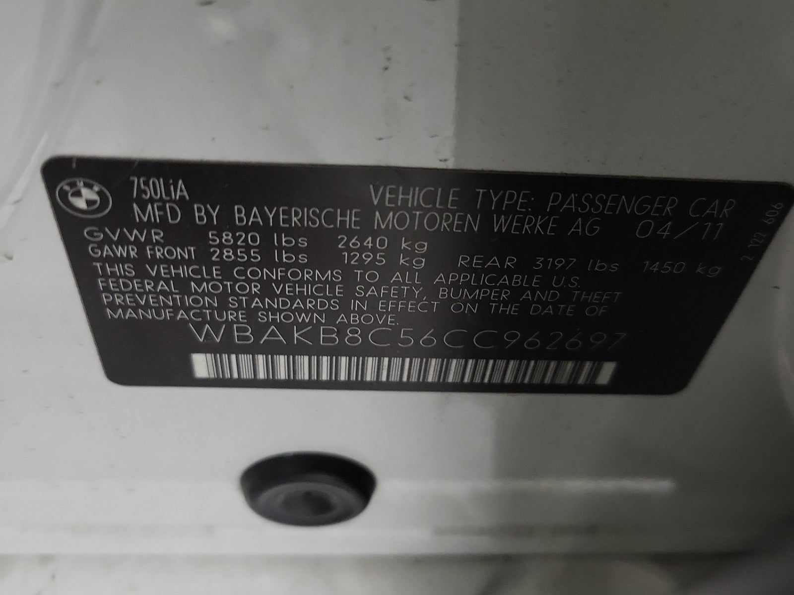 2012 BMW 7 Series 750Li RWD