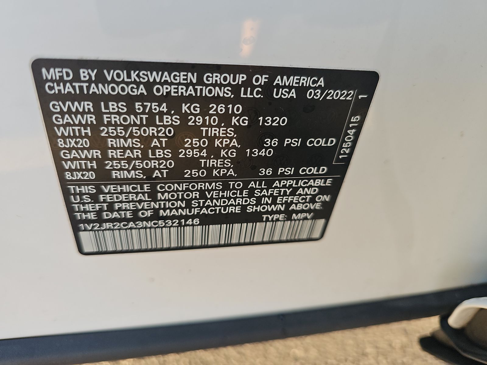 2022 Volkswagen Atlas 3.6L SE FWD