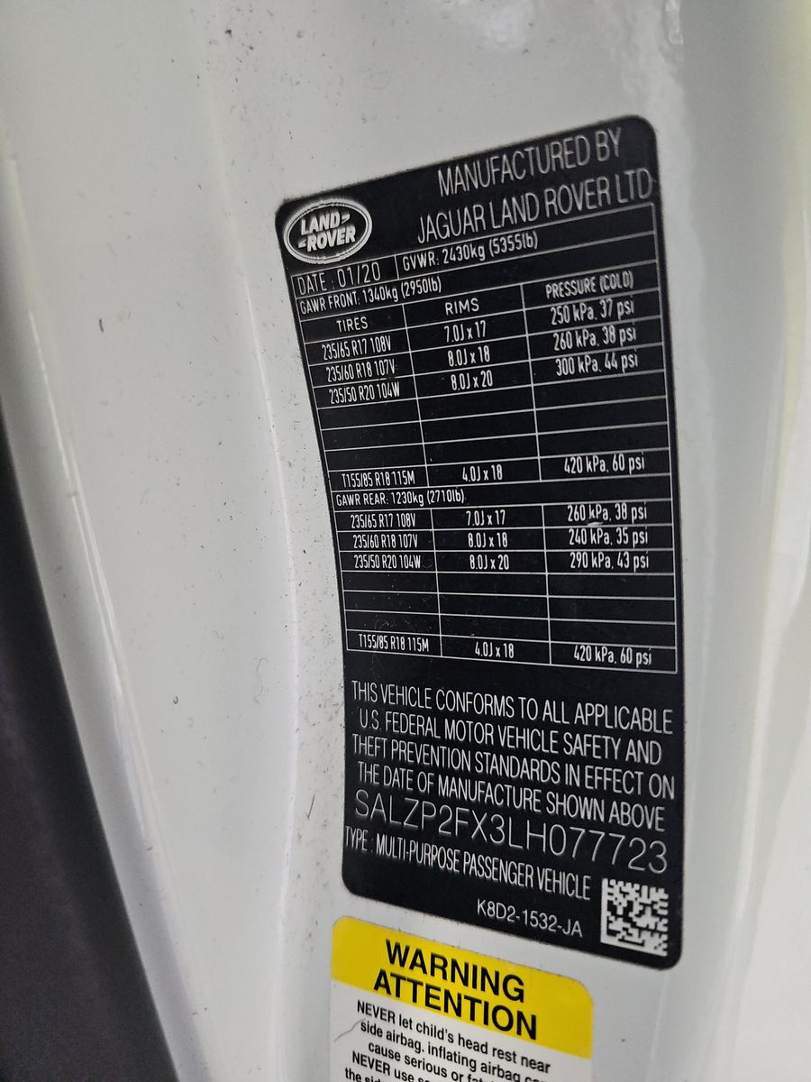 2020 Land Rover Range Rover Evoque SE AWD