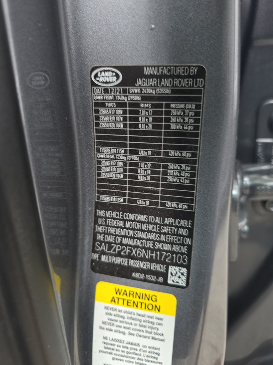 2022 Land Rover Range Rover Evoque SE AWD