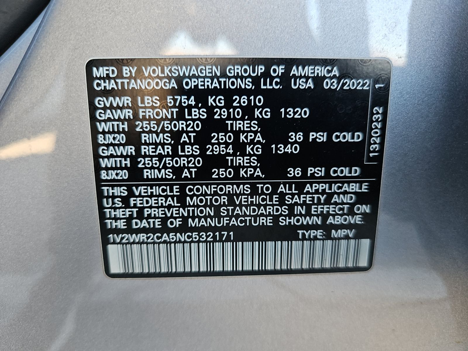 2022 Volkswagen Atlas 3.6L SE FWD