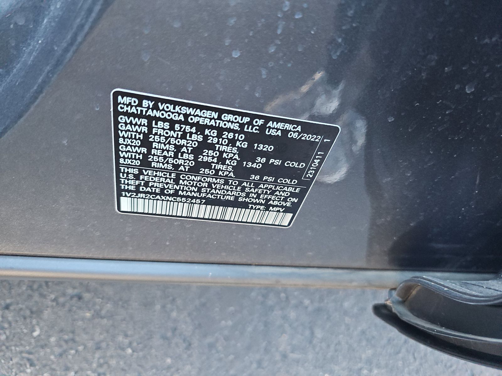 2022 Volkswagen Atlas 3.6L SE FWD