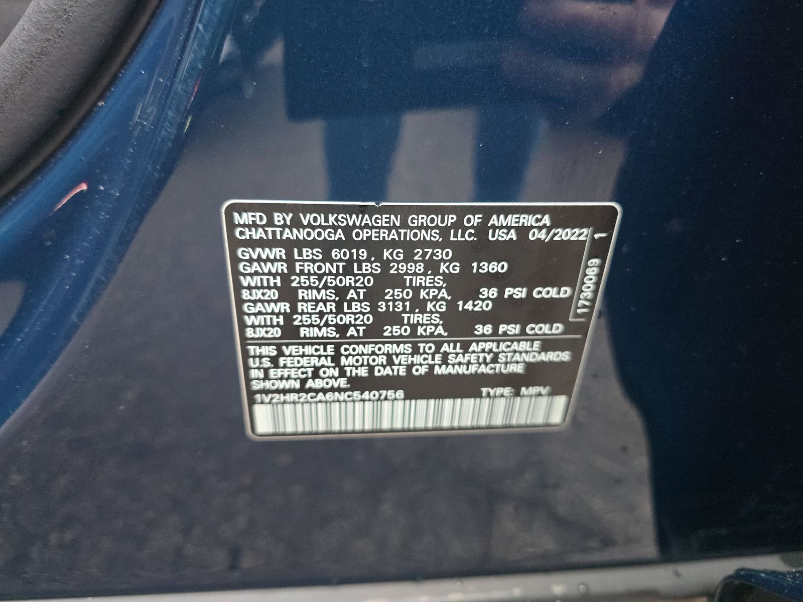 2022 Volkswagen Atlas 3.6L SE AWD