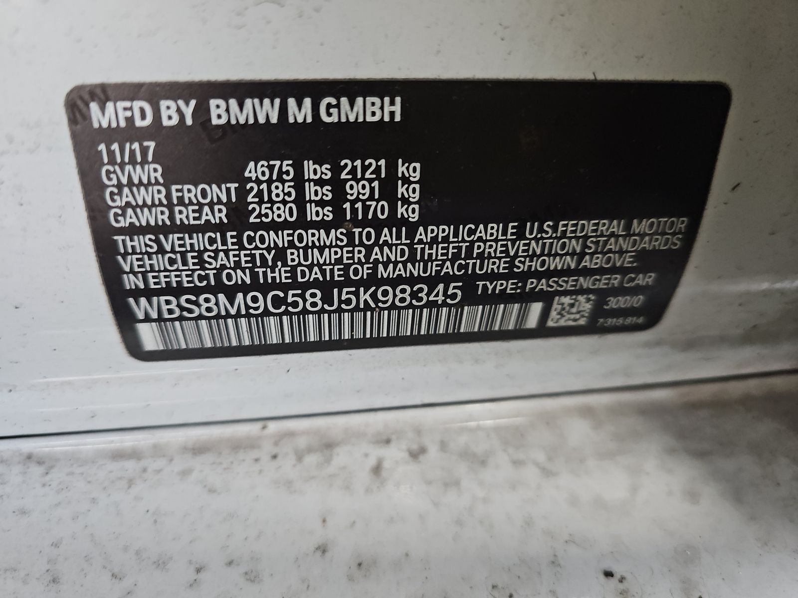 2018 BMW M3 Base RWD