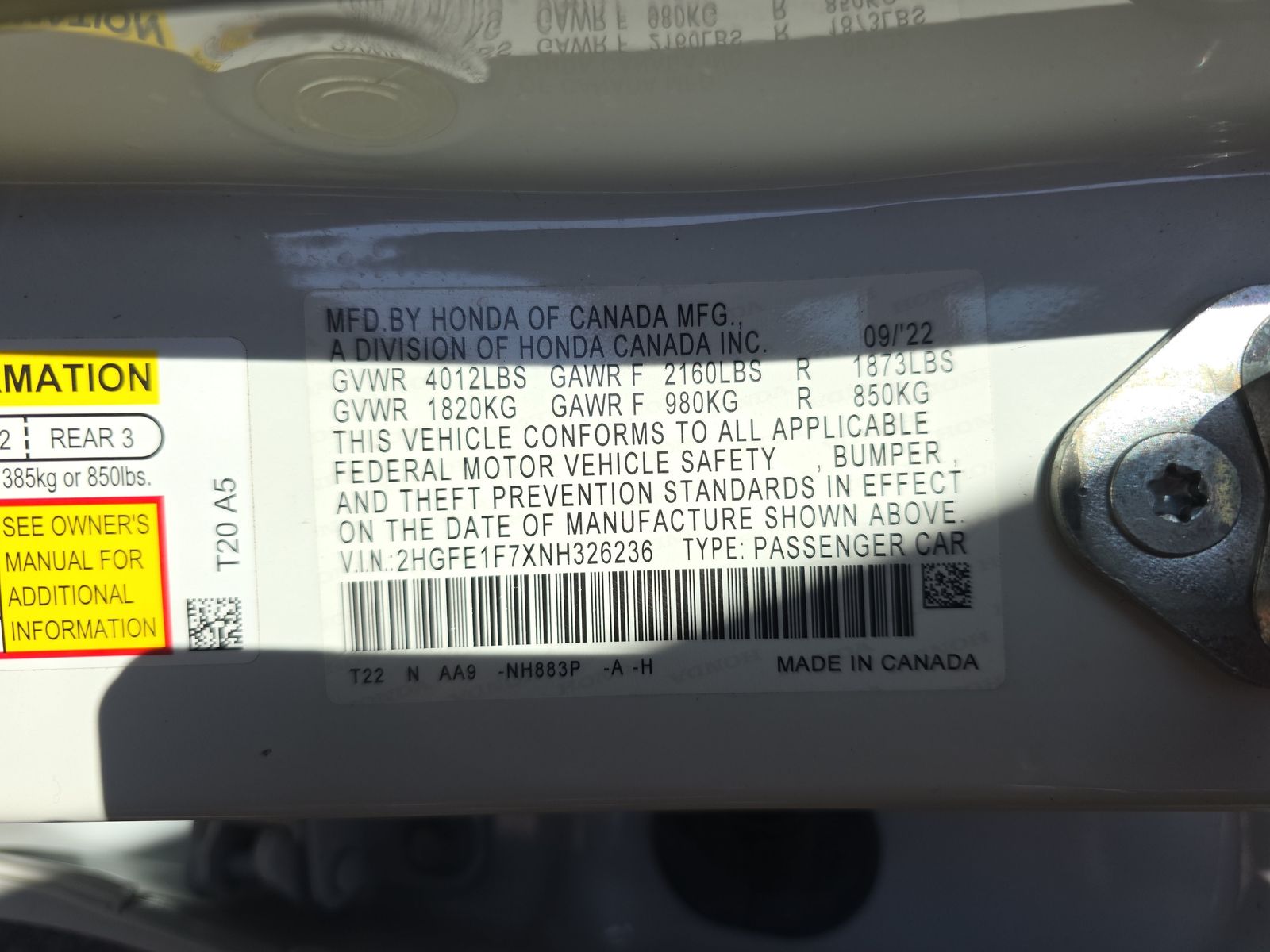 2022 Honda Civic EX FWD