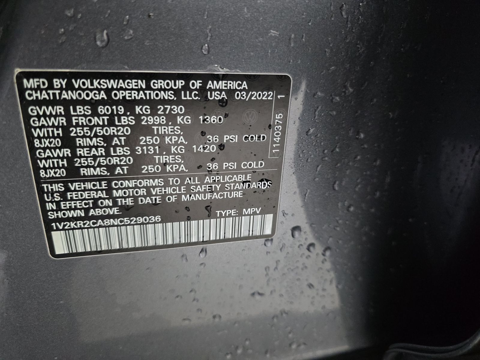 2022 Volkswagen Atlas 3.6L SE AWD