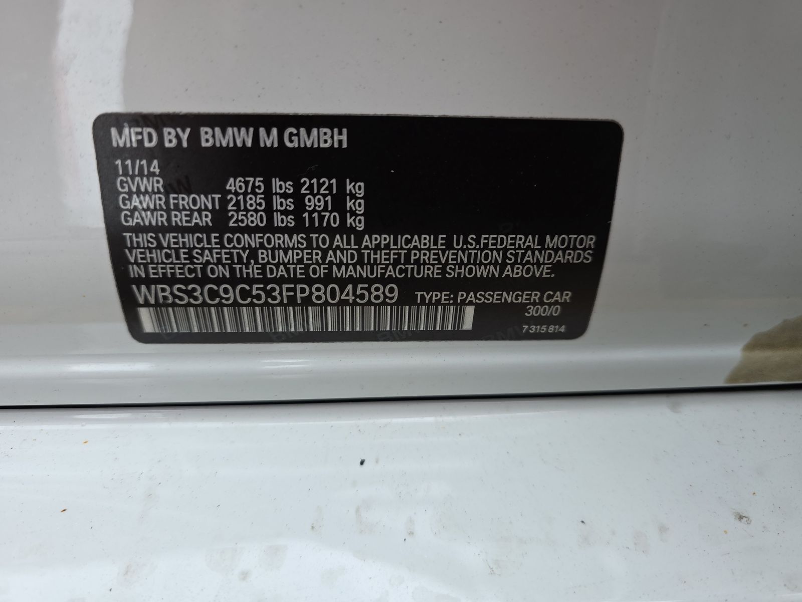 2015 BMW M3 Base RWD