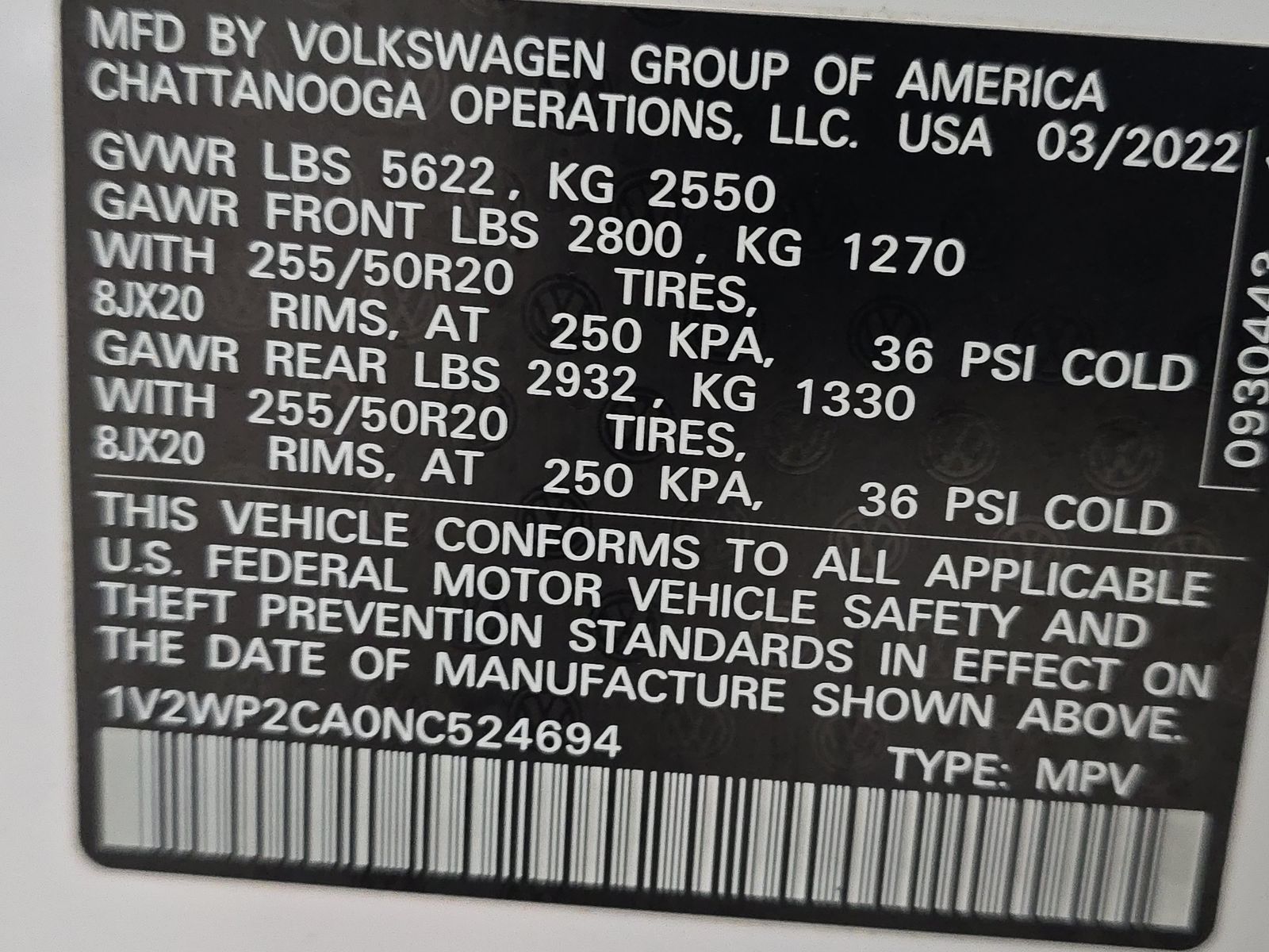 2022 Volkswagen Atlas 2.0T SE FWD