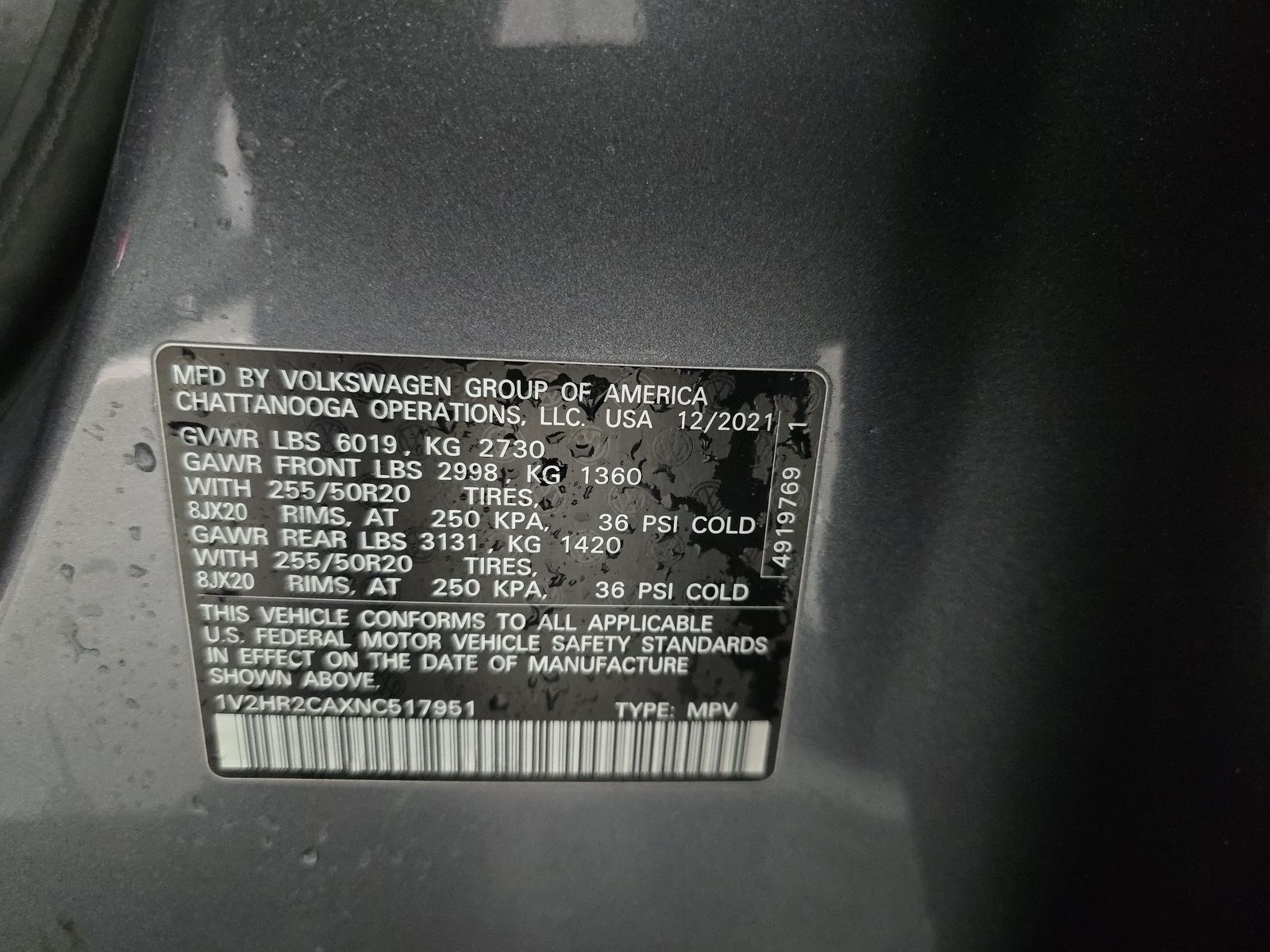 2022 Volkswagen Atlas 3.6L SE AWD