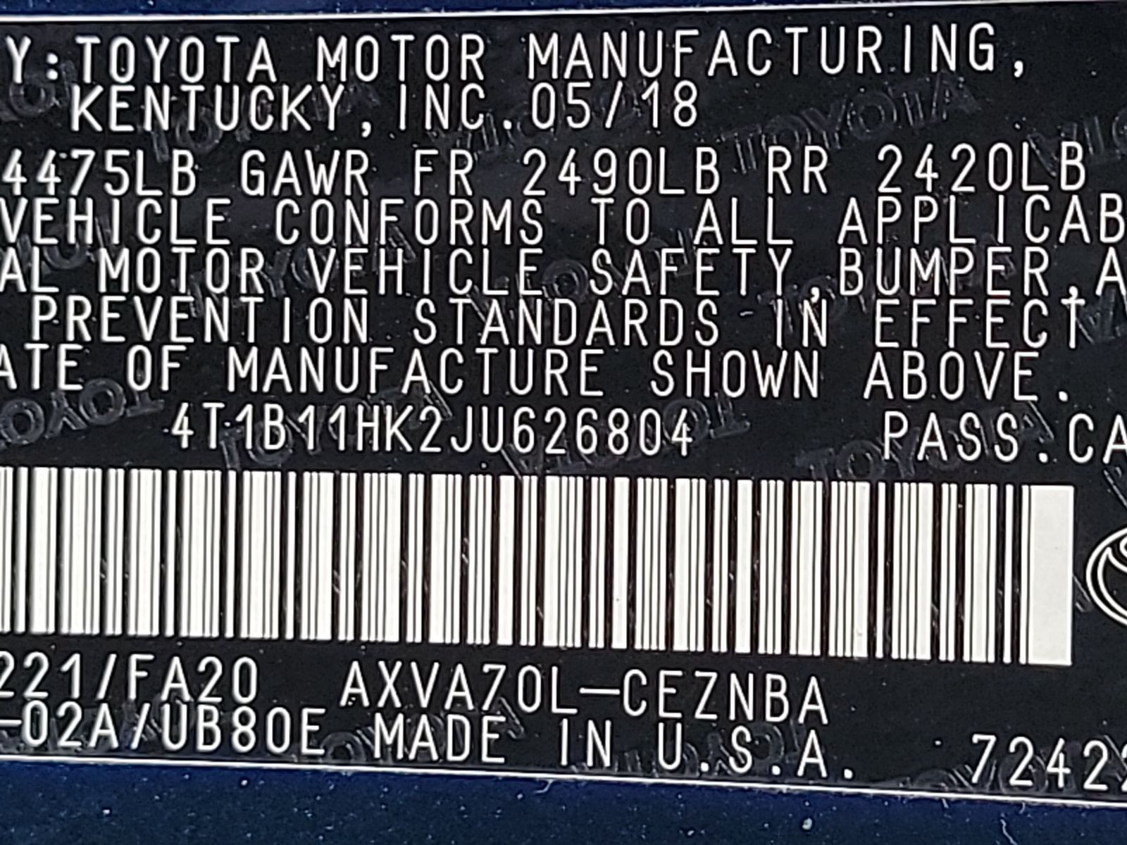 2018 Toyota Camry LE FWD