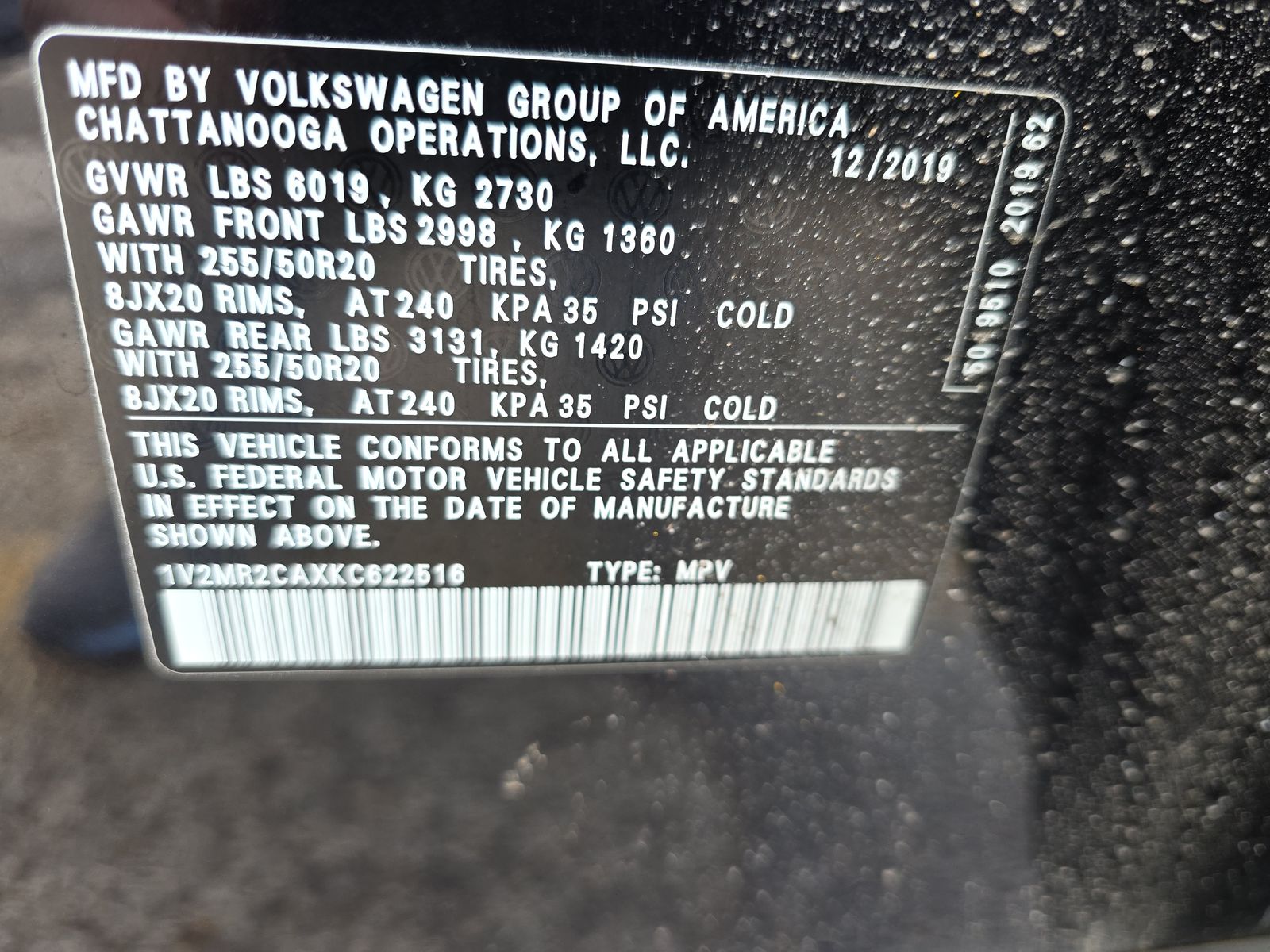 2019 Volkswagen Atlas 3.6L SEL AWD