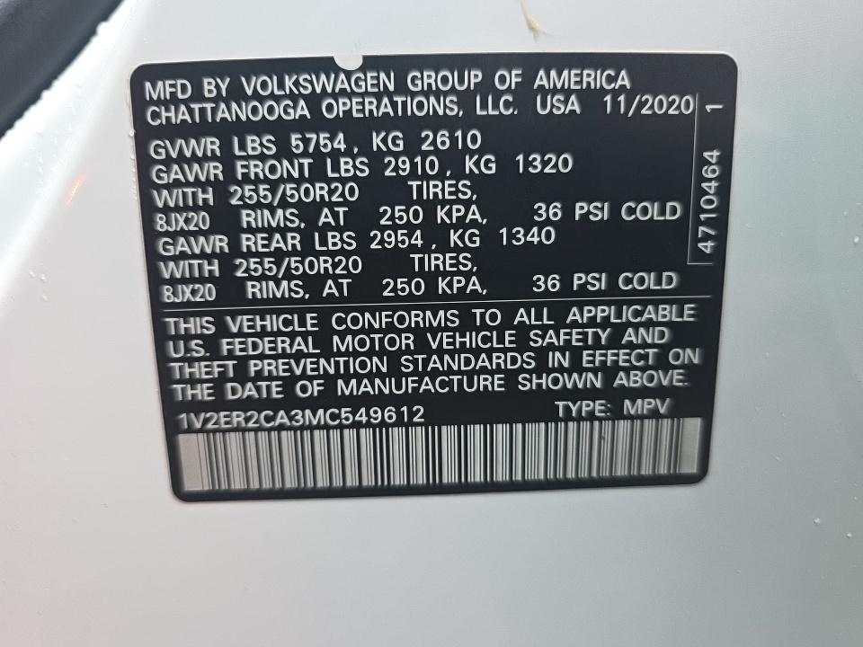 2021 Volkswagen Atlas 3.6L SEL FWD