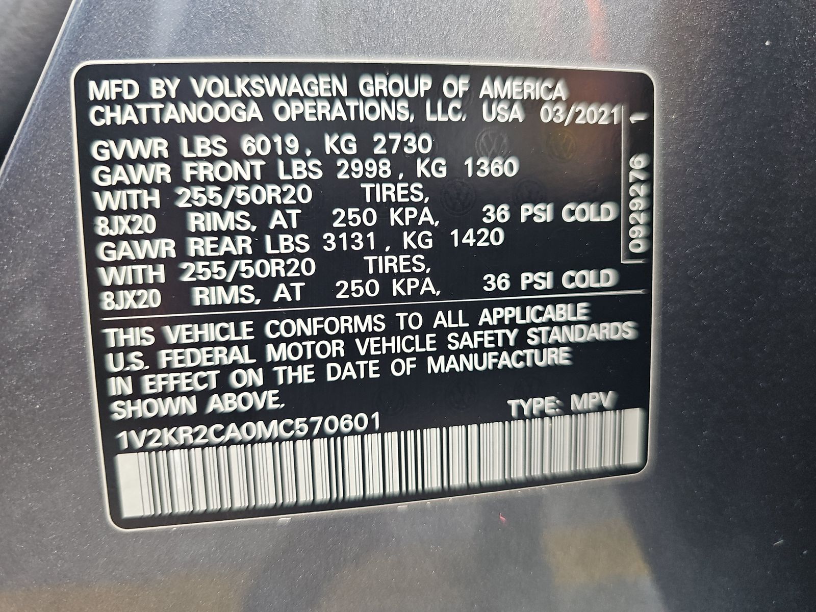 2021 Volkswagen Atlas 3.6L SE AWD