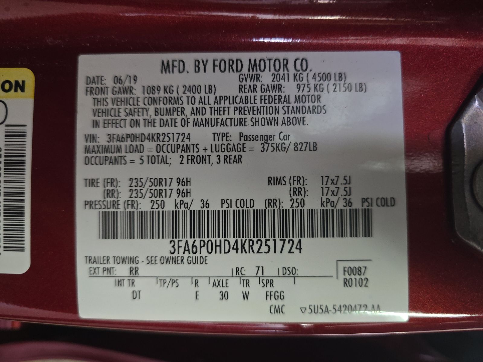 2019 Ford Fusion SE FWD