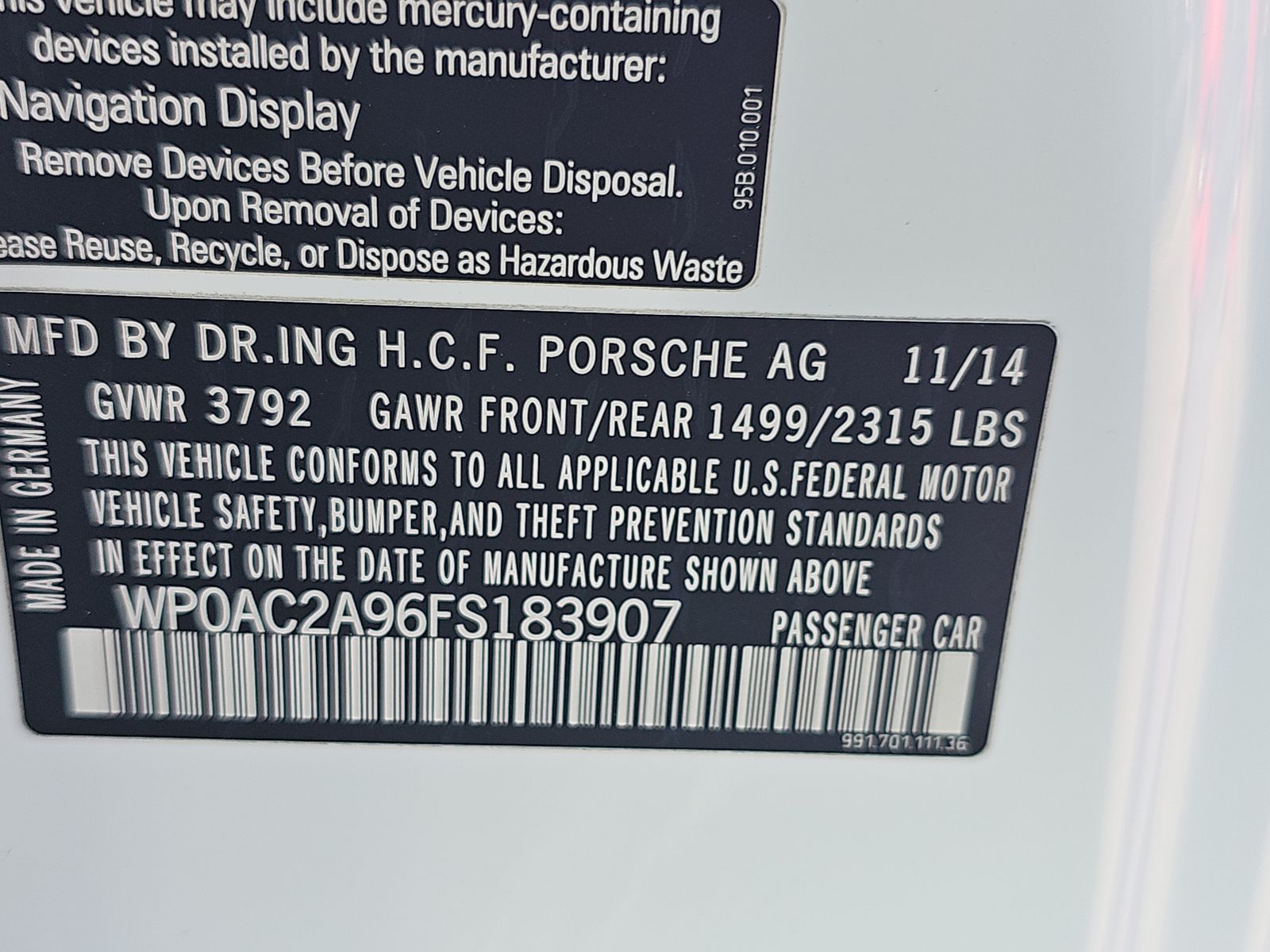 2015 Porsche 911 GT3 RWD