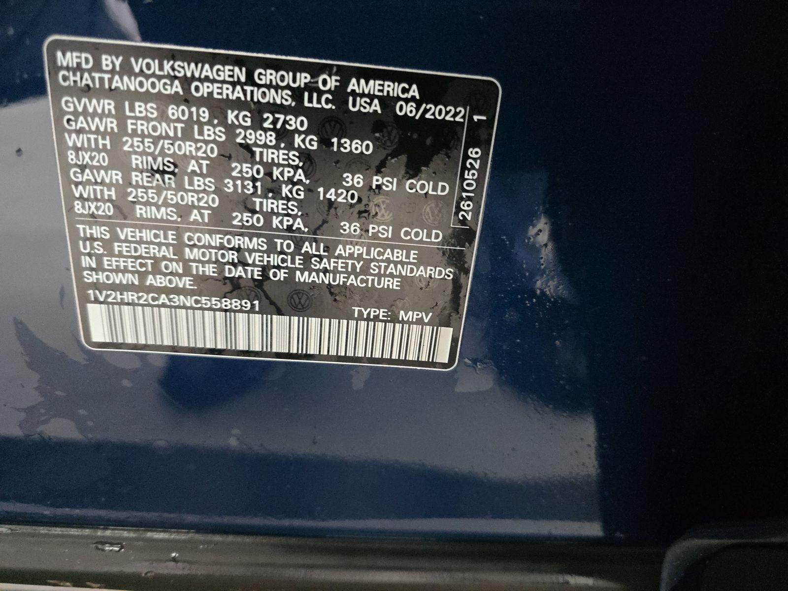 2022 Volkswagen Atlas 3.6L SE FWD