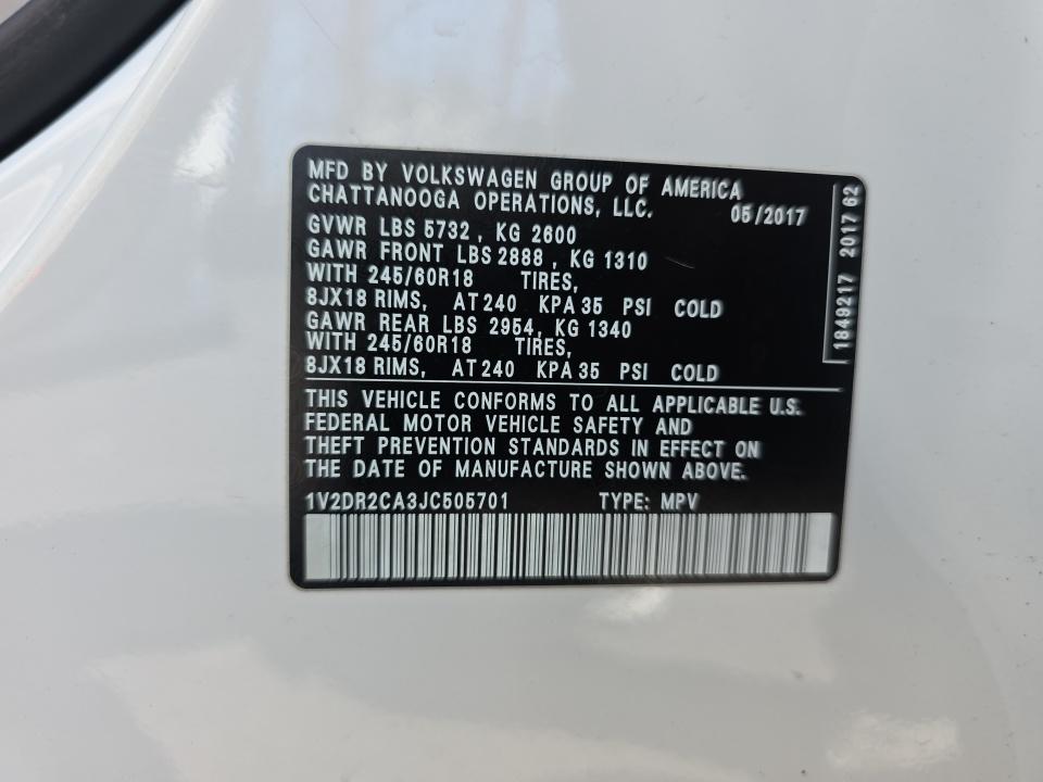 2018 Volkswagen Atlas 3.6L SE FWD