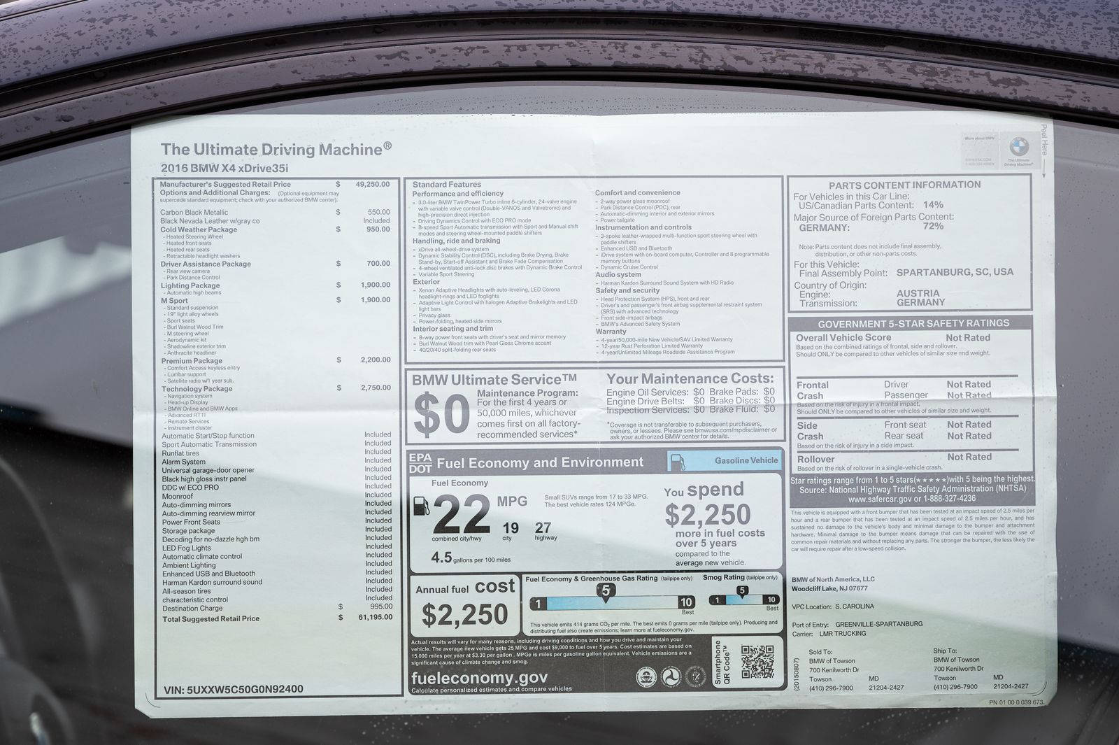 2016 BMW X4 xDrive35i AWD