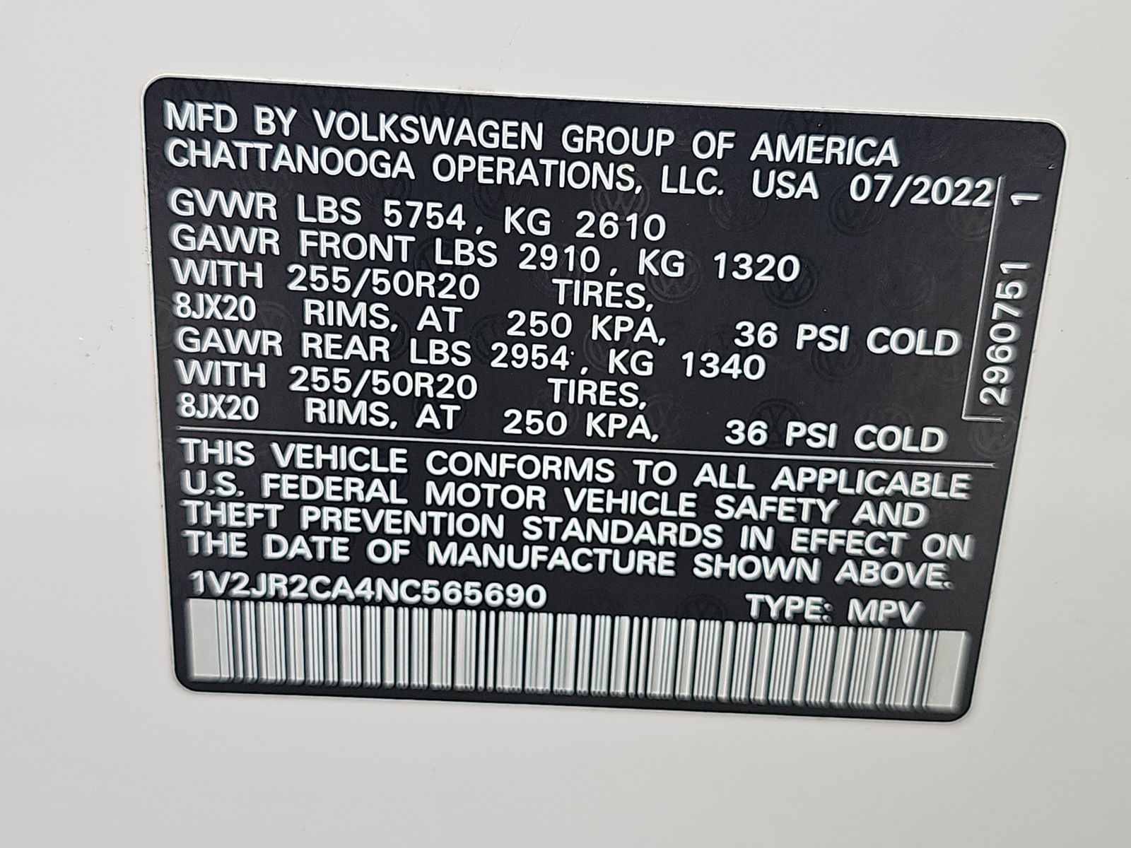 2022 Volkswagen Atlas 3.6L SE FWD