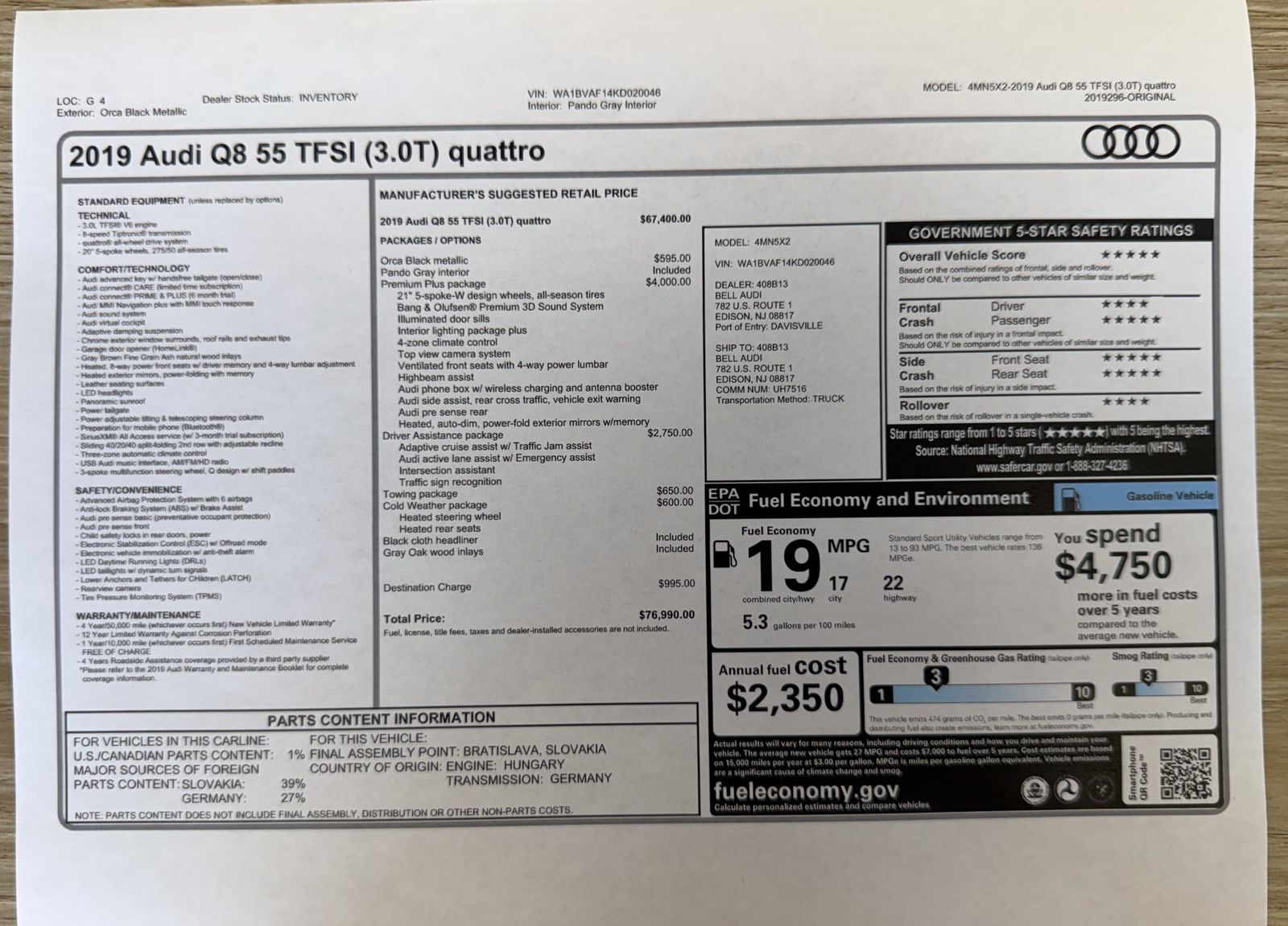 2019 Audi Q8 Premium Plus AWD