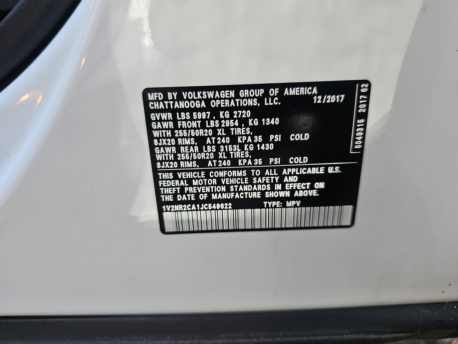 2018 Volkswagen Atlas 3.6L SEL Premium AWD