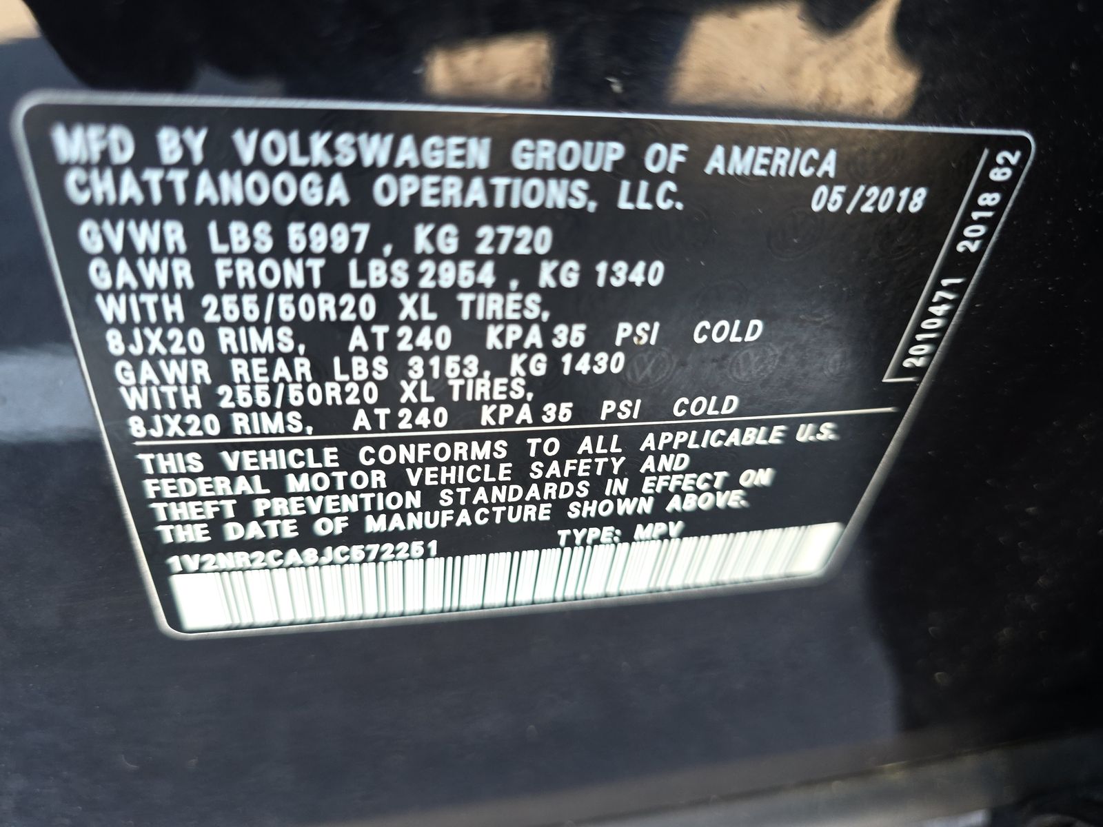 2018 Volkswagen Atlas 3.6L SEL Premium AWD