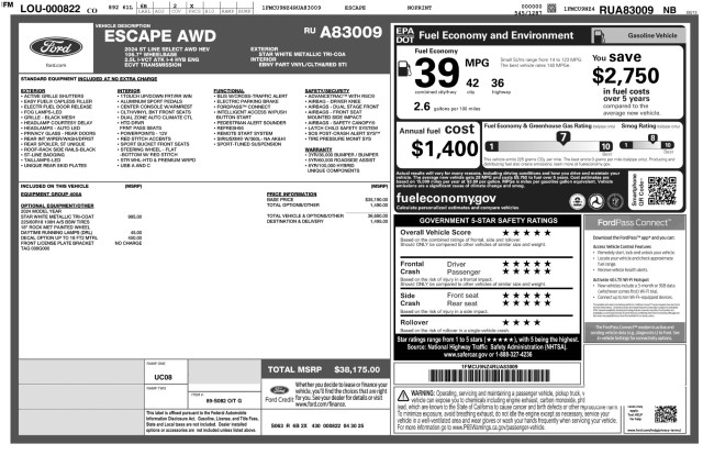 2024 Ford Escape Hybrid ST-Line Select AWD