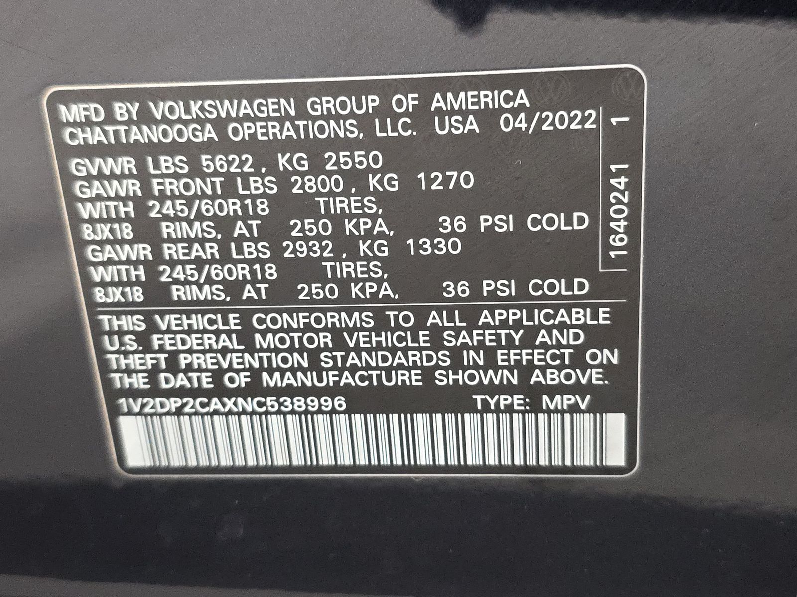2022 Volkswagen Atlas 2.0T SE FWD