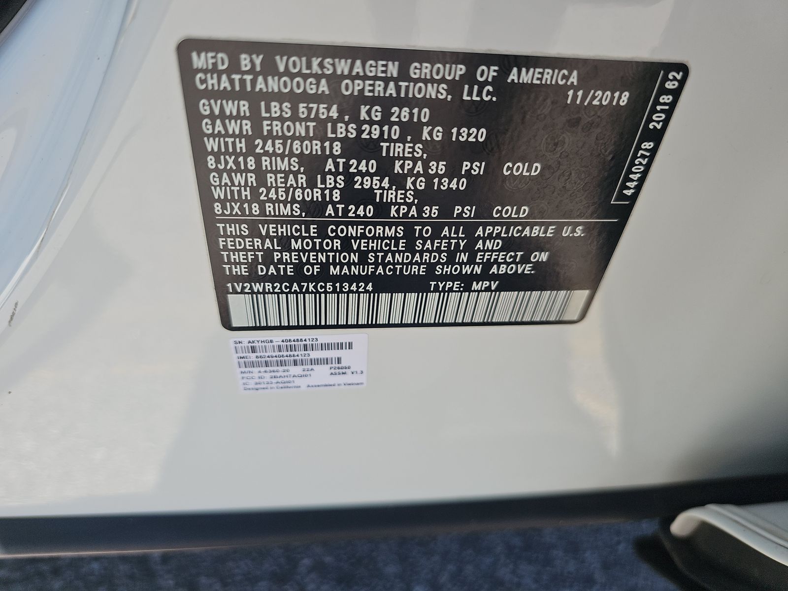 2019 Volkswagen Atlas 3.6L SE FWD