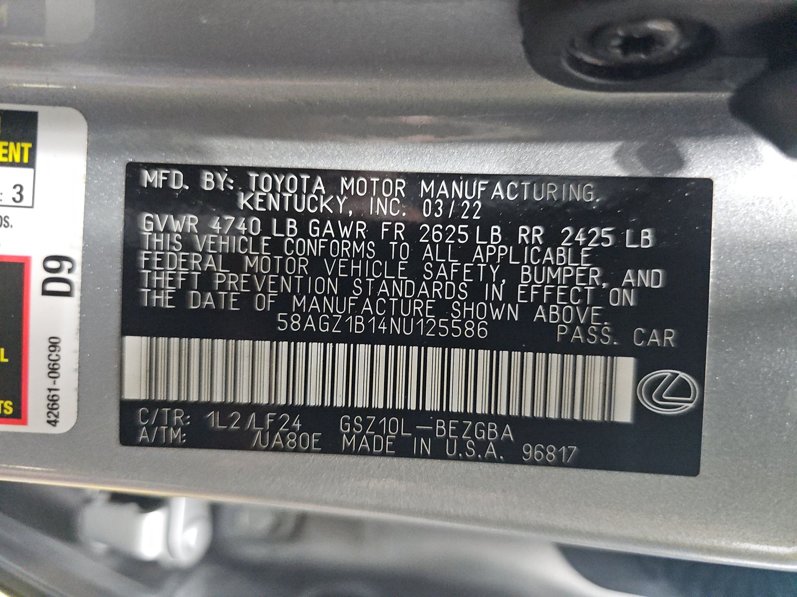 2022 Lexus ES ES 350 F SPORT FWD