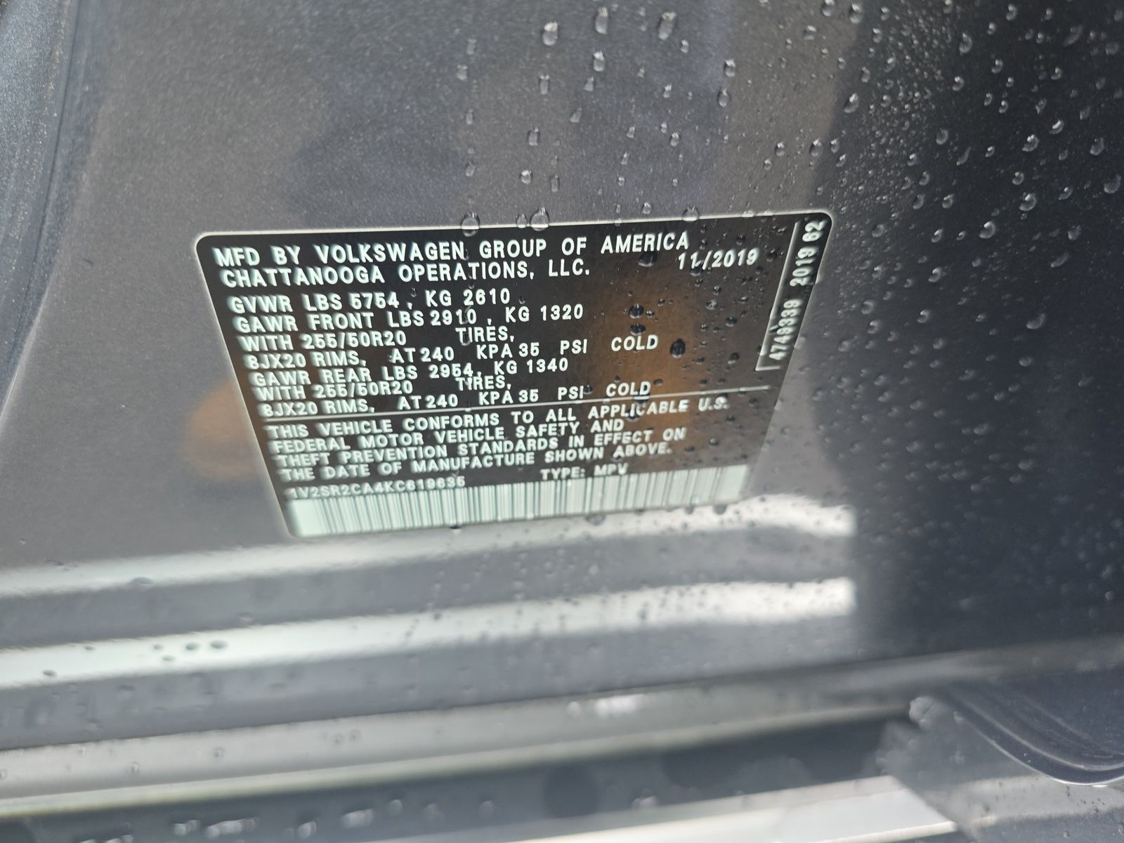 2019 Volkswagen Atlas 3.6L SEL R-Line FWD